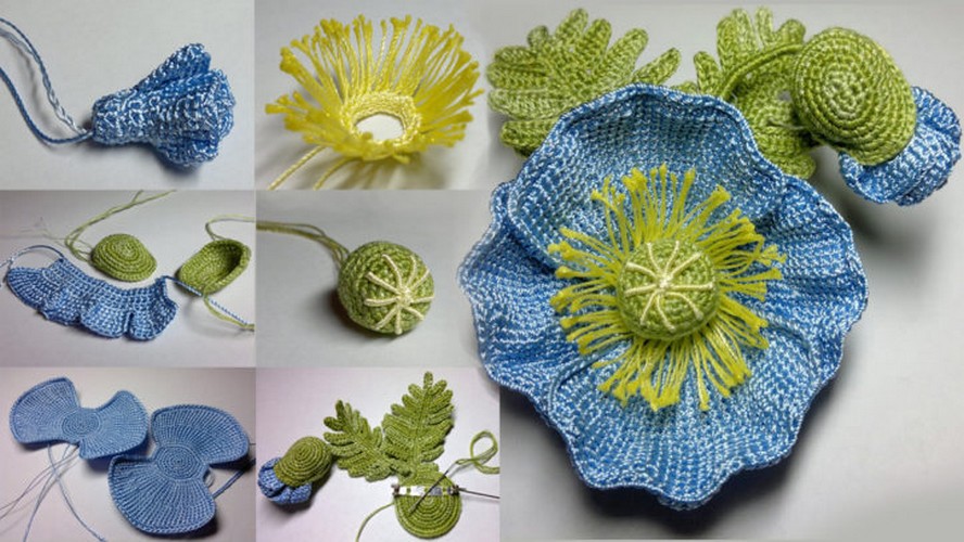 maravillosa flor azul de crochet
